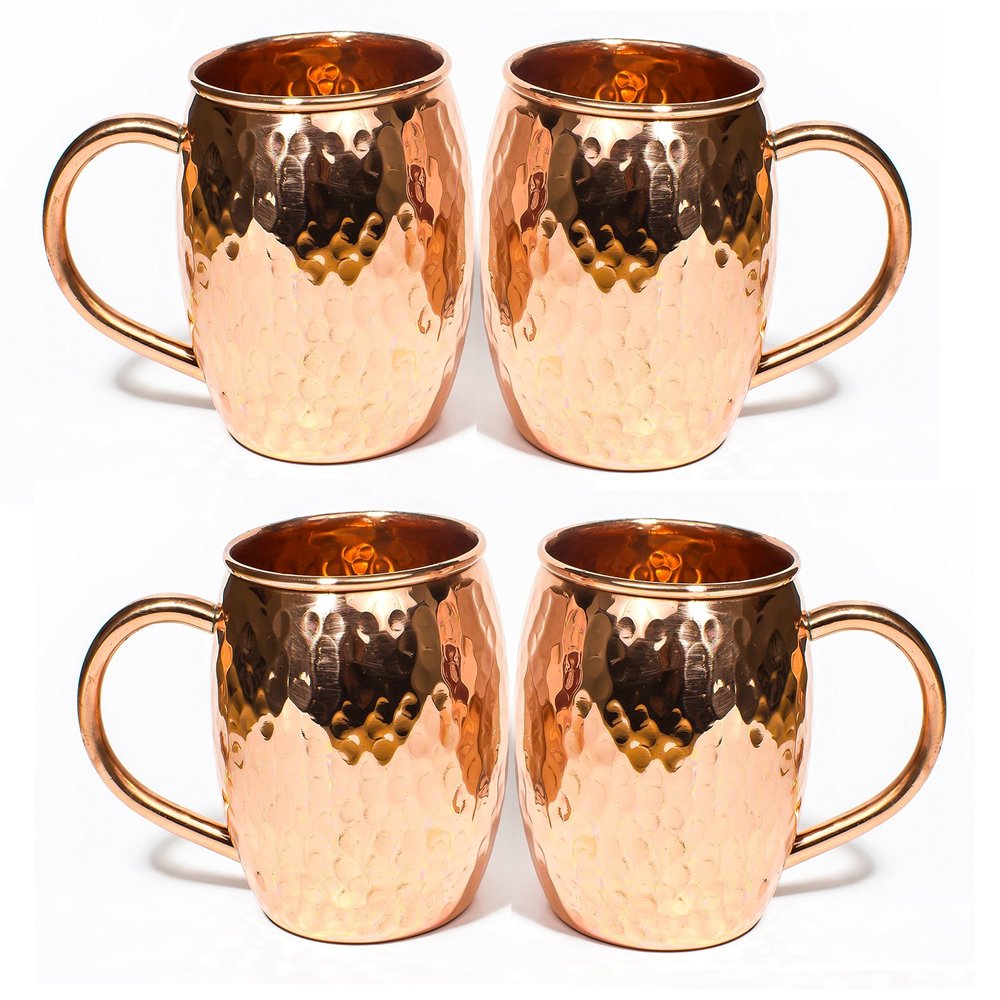 Maithil Art Moscow Mule Mug - 100% Pure Solid Copper, 16 Oz Unlined, No Nickel Interior, Handcrafted Hammered Design Set Of 4