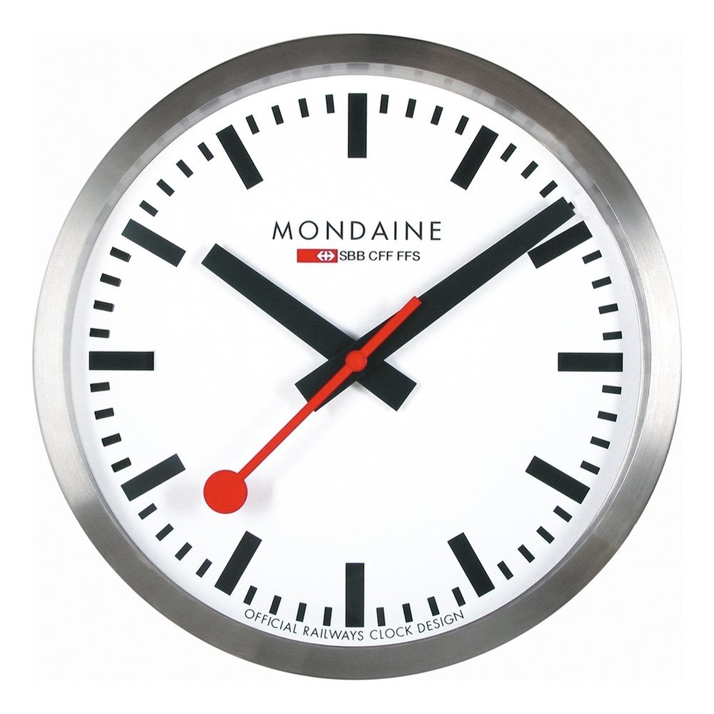 Mondaine - Wall Clock A990.Clock.16SBB 25cm - Official Swiss Railways Clock - Red Second Hand Aluminium Casing - Dust Resistant Wall Clocks - Made in Switzerland