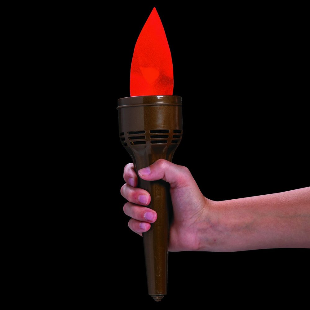 Fun Express 8" Flaming Torch Plastic Light with Flickering Flame, Great Scene Setter Accessorie for Tiki, Halloween, Roman and Other Party Themes