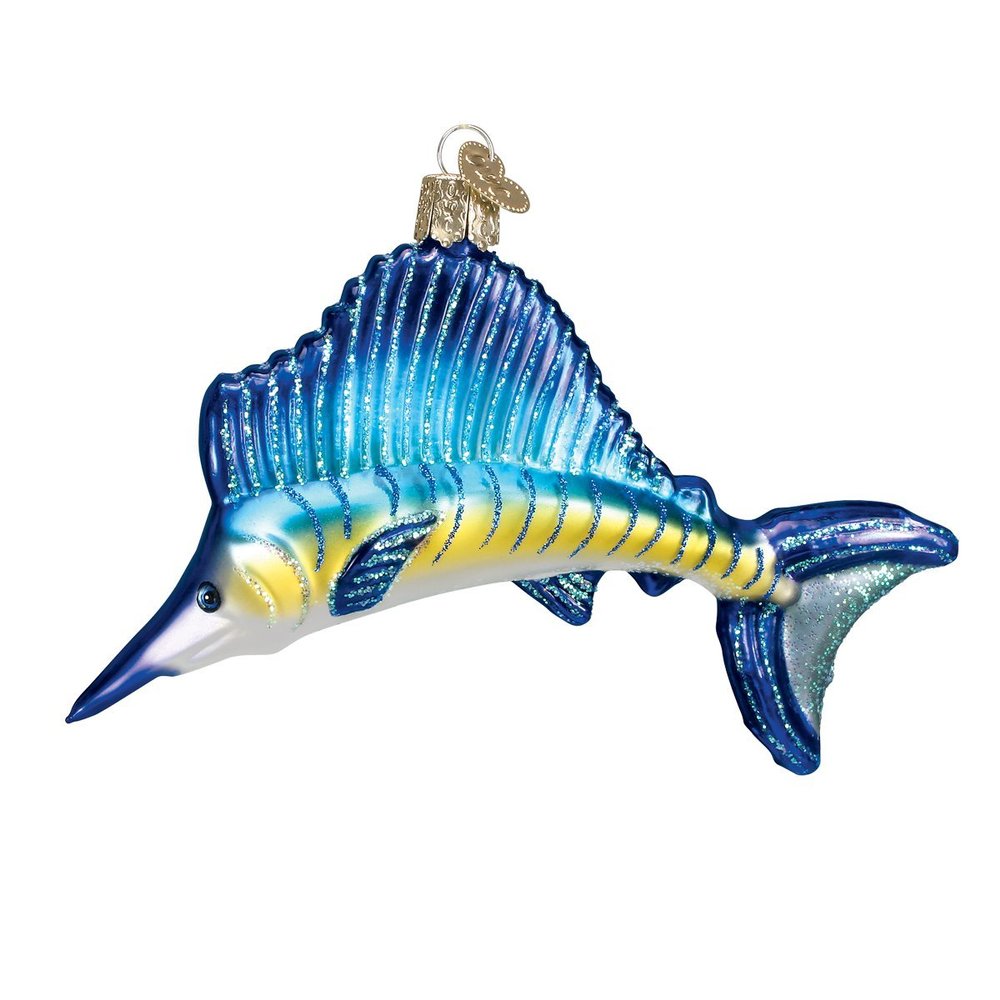 Old World Christmas Sailfish Glass Blown Ornament for Christmas Tree, Handcrafted Holiday Decoration, Ocean Fish Collection