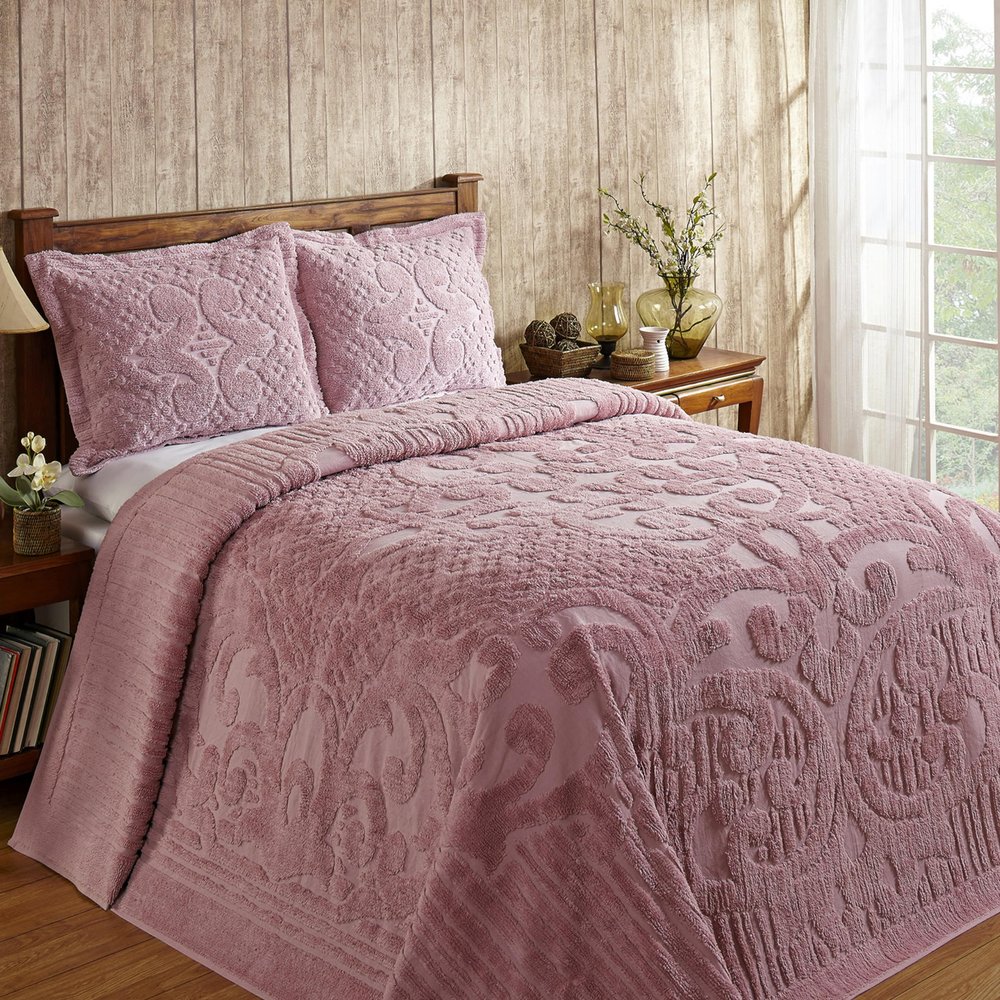 Better Trends Chenille Bedspreads Full/Double Size, Pink 100% Cotton Chenille Medallion Design Tufted Bedding Coverlet Soft Lightweight, 96"x110" 1 Pieces Ashton Collection