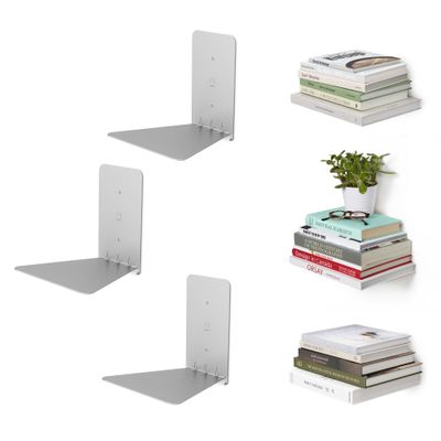 Umbra Conceal, Sturdy Metal Floating Bookshelf for Wall (Set of 3 - Small), Silver