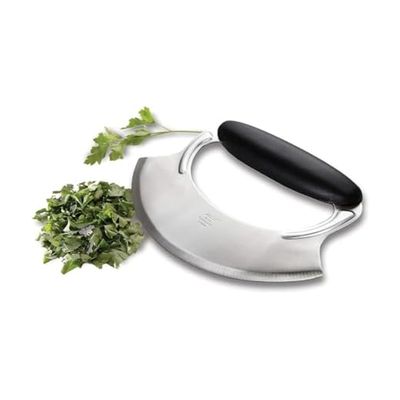 Amco Mezzaluna Herb Chopper with Silicone Handle & Stainless Steel Blade - 4.9" Dishwasher Safe Chopping Tool for Herbs, Vegetables & Garlic - Non-Slip Grip, Easy to Use & Comfortable to Hold