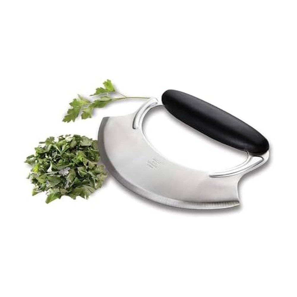 Amco Mezzaluna Herb Chopper with Silicone Handle & Stainless Steel Blade - 4.9" Dishwasher Safe Chopping Tool for Herbs, Vegetables & Garlic - Non-Slip Grip, Easy to Use & Comfortable to Hold
