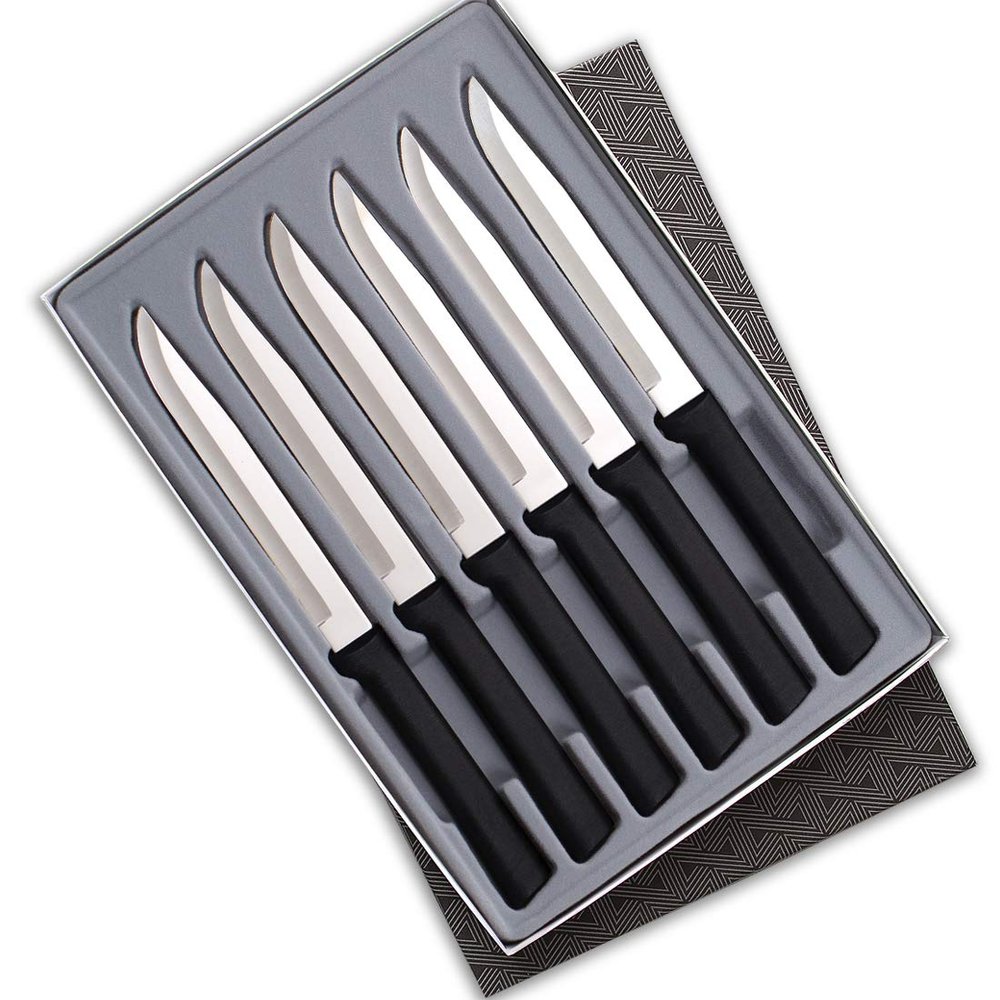 RADA Cutlery Six Utility/Steak Knives Gift Set (G206), 6-Piece Knife Set, Stainless Steel Blades, Made in USA, Black Handles