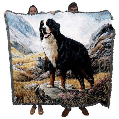 Pure Country Weavers Bernese Mountain Dog Woven Blanket by Robert May - Gift Cotton Tapestry Throw - Made in The USA - 72" x 54"