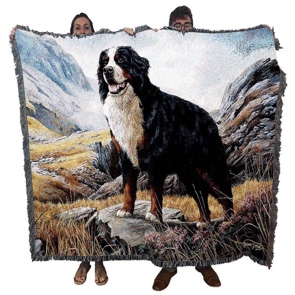 Pure Country Weavers Bernese Mountain Dog Woven Blanket by Robert May - Gift Cotton Tapestry Throw - Made in The USA - 72" x 54"