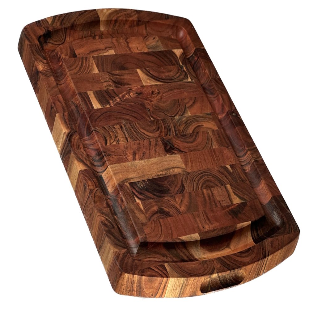 Large Extra Thick Organic End-Grain Hardwood Acacia Cutting Board w/Juice groove | Butcher Block | Wood Chopping Board - 16" x 11" x 1.25"