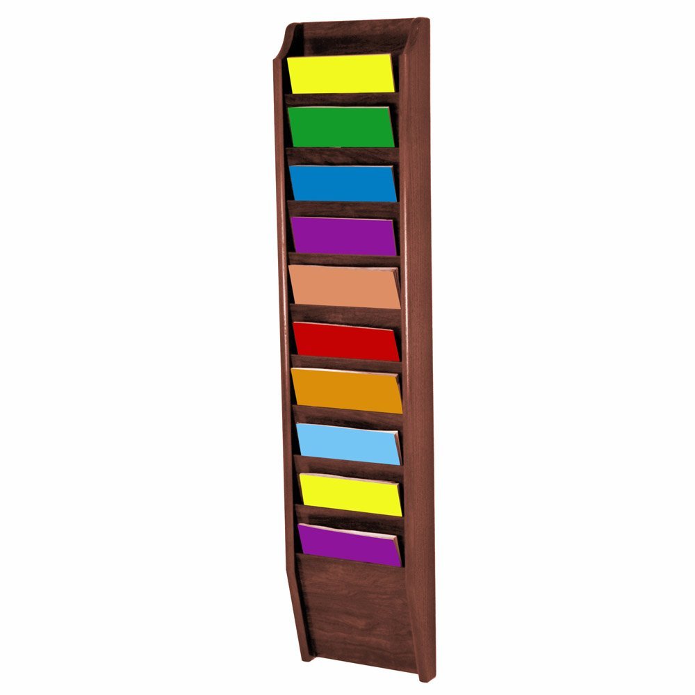 Wooden Mallet 10-Pocket Cascade Magazine Rack, Mahogany