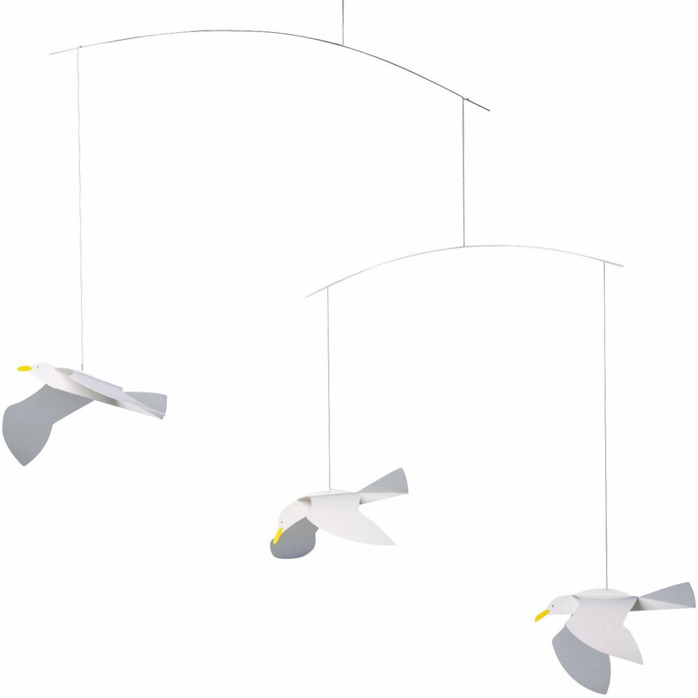 Flensted Mobiles Soaring Seagulls Hanging Mobile - 16 Inches Plastic - Handmade in Denmark - Home Decor, Unisex, Hanging Mount