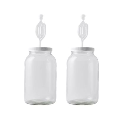 FastRack 1 Gallon Mason Jar Wide Mouth & Twin Bubble Airlock (Pack of 2) | for Fermentation, Pickling, Brewing & Dry Storage  BPA-Free One Gallon Glass Jar with Lid