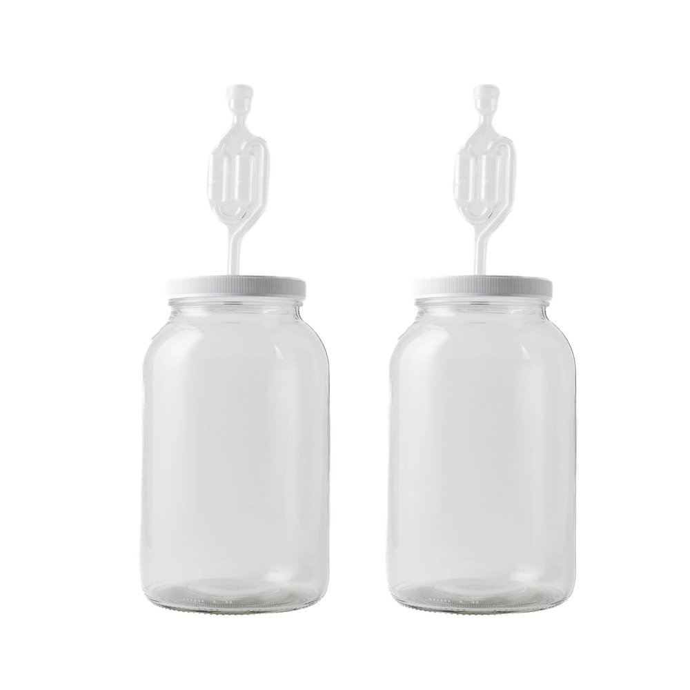 FastRack 1 Gallon Mason Jar Wide Mouth & Twin Bubble Airlock (Pack of 2) | for Fermentation, Pickling, Brewing & Dry Storage  BPA-Free One Gallon Glass Jar with Lid