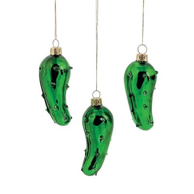 Hand Blown Glass Pickle Christmas Ornaments - Set of 12 - Holiday Home Decor