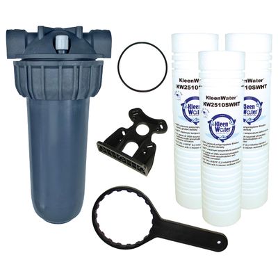 Hot Water Filter System, KleenWater Premier KWHW2510 High Temperature Filtration System Multi-Pack with Scale Inhibitor Cartridges, 1 Inch Inlet Outlet