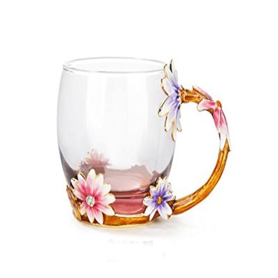 Bestbling Creative Handmade Enamel Home Decration Enamel Flower Crystal Glass Coffee Tea Water Cup (32CL, Chrysanthemum)