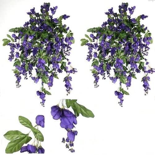 TWO 3' Artificial Wisteria Hanging Flower Bushes, with No Pot,