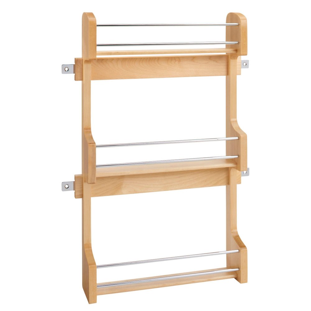 Rev-A-Shelf 18" 3 Tiered Pull Out Shelf Organizer for Kitchen Cabinets, Pantry Storage Spice Seasoning Rack, Door/Wall Mounted, Maple Wood, 4SR-18