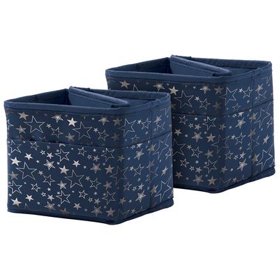 Carson Dellosa 5.25" Blue Desk Organizer Set, 2 Collapsible Office Storage Containers, Silver Star Pocket Charts for Storing Pen, Crayon, and Other School Supplies for Classroom Organization