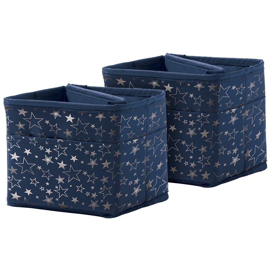Carson Dellosa 5.25" Blue Desk Organizer Set, 2 Collapsible Office Storage Containers, Silver Star Pocket Charts for Storing Pen, Crayon, and Other School Supplies for Classroom Organization