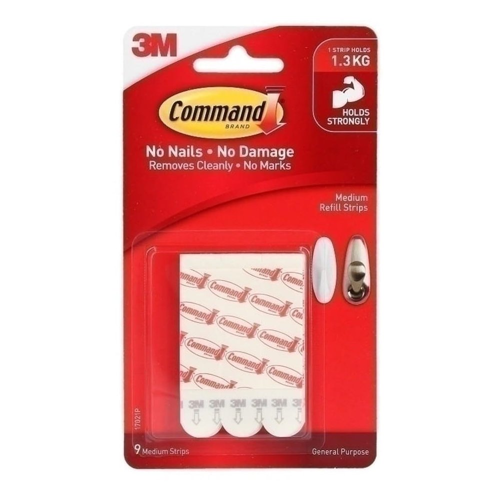 Command Medium Refill Replacement Strips, White, 9-Strips