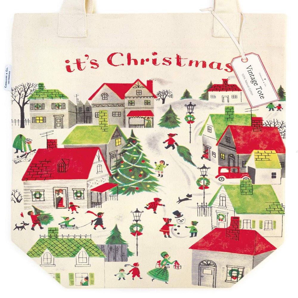 Cavallini Papers & Co. Christmas Village Tote Bag, Multi