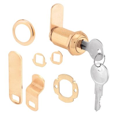 Prime-Line U 9953 Drawer and Cabinet Lock  Secure Important Files and Drawers, 1-3/8 in., Diecast Housing with Brass Finish, Fits on 1 in. Max Panel Thickness (1 Kit)