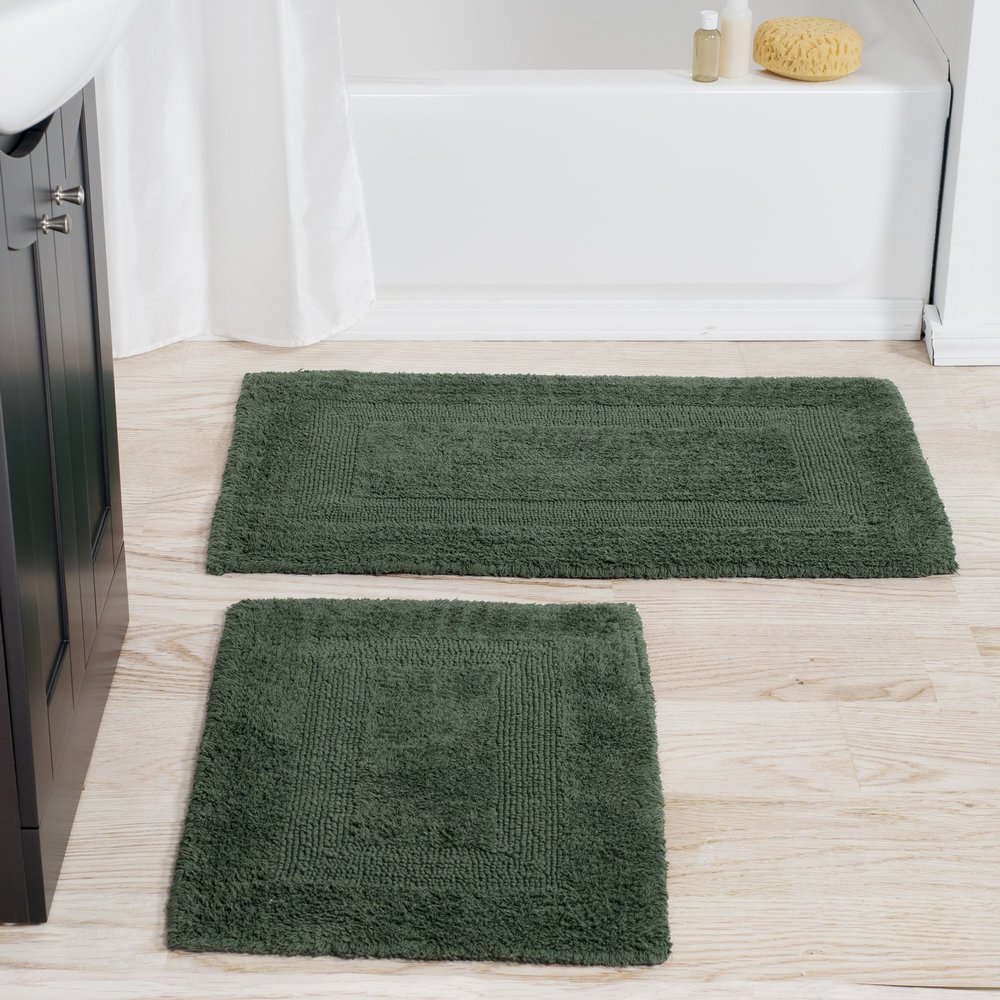 Bathroom Rugs - 2-Piece Cotton Bathroom Mat Set - Machine Washable Bath Mats for Bathroom, Kitchen, or Laundry Room by Lavish Home (Green)