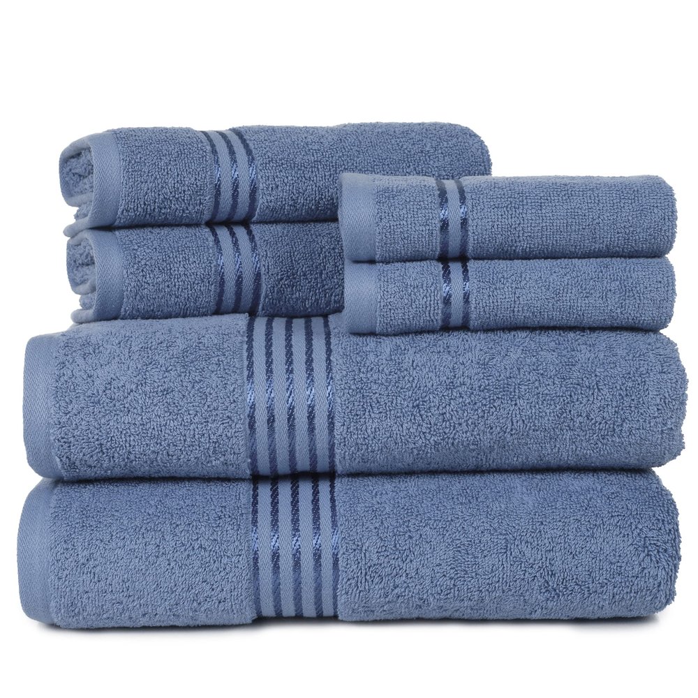 Lavish Home 6 Piece Bathroom Towels Set - 625GSM 100% Cotton Bathroom Essentials with 2 Absorbent Wash Cloths, 2 Hand Cloths, and 2 Bath Towel for Shower, Gym, Dorm and Spa (Blue)
