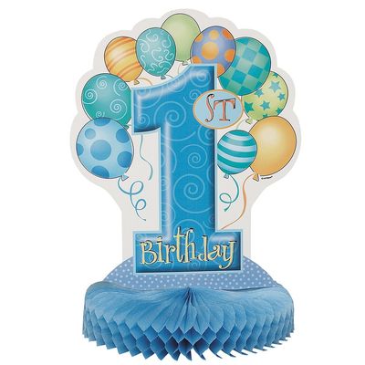 1st Birthday Balloons Honeycomb Centerpiece - 14" | Blue | 1 Pc