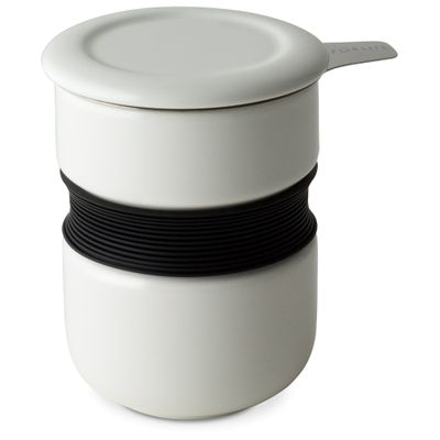 FORLIFE Curve Asian Style Tea Cup with Infuser and Lid 12 ounces, White