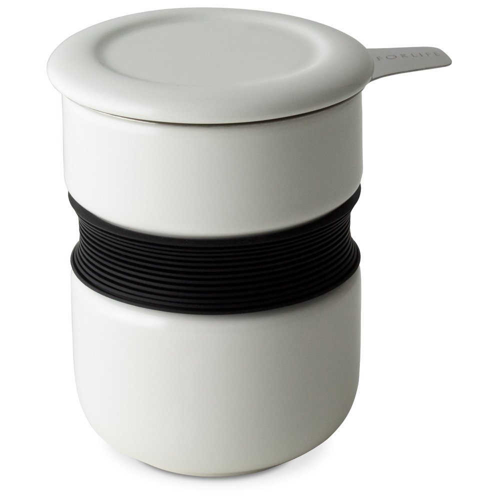 FORLIFE Curve Asian Style Tea Cup with Infuser and Lid 12 ounces, White