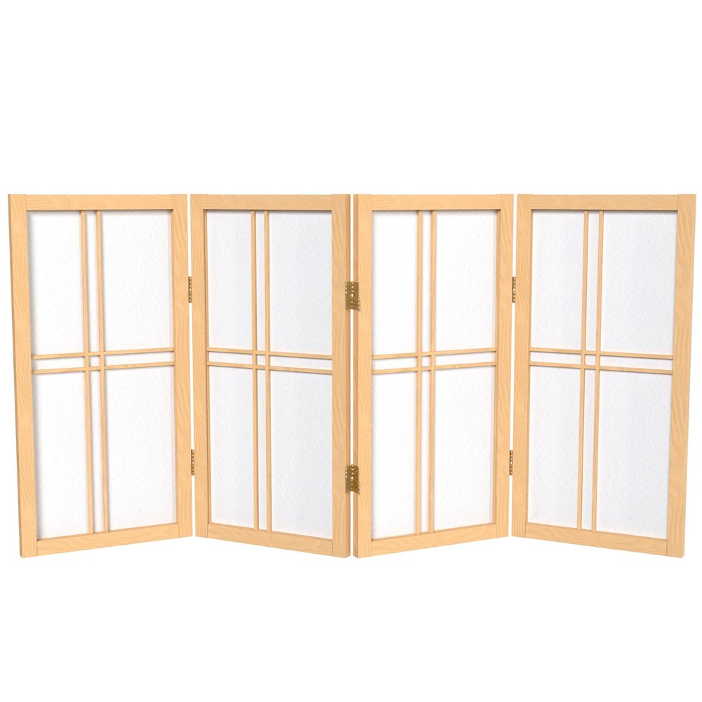 2 ft. Short Desktop Double Cross Shoji Screen - Natural - 4 Panels