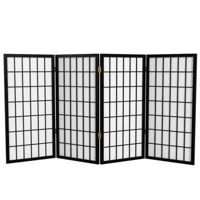 3 ft. Short Window Pane Shoji Screen - Black - 4 Panels