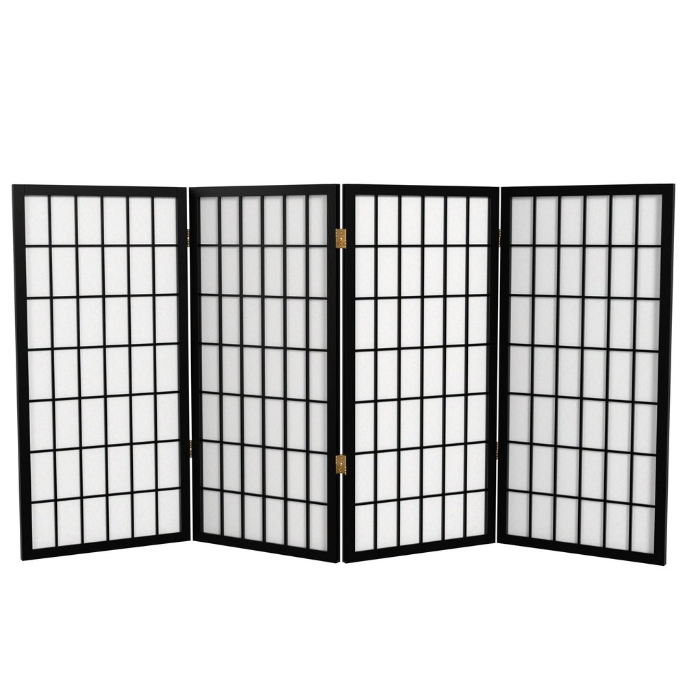 3 ft. Short Window Pane Shoji Screen - Black - 4 Panels