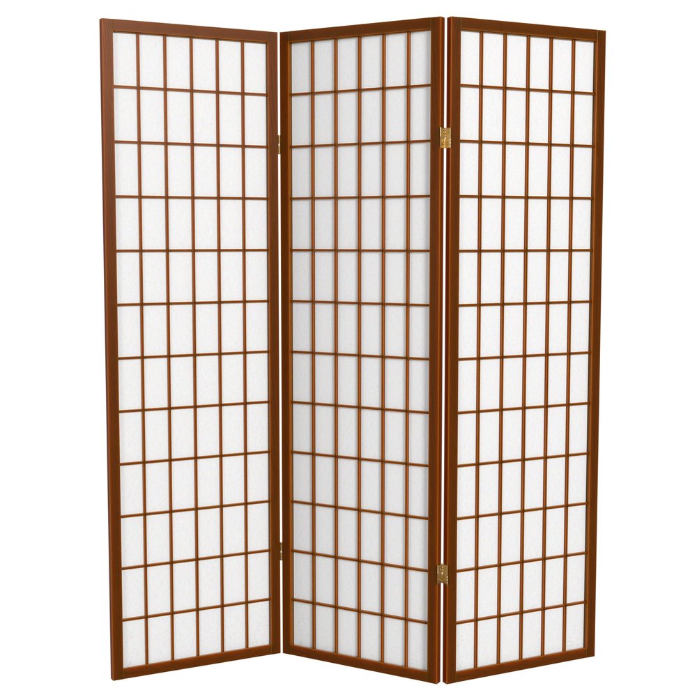 Red Lantern 5 ft. Tall Window Pane Shoji Screen - Walnut - 3 Panels