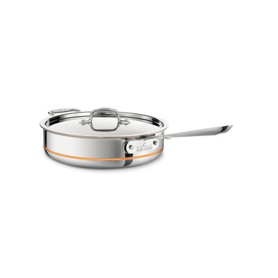 All-Clad Copper Core 5-Ply Stainless Steel Saut Pan with Steel Lid 5 Quart Induction Oven Broiler Safe 600F Pots and Pans, Cookware Silver