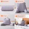LINENSPA Reading Pillow with Shredded Memory Foam- Back Pillow for Sitting in Bed, Reading, Gaming, Watching TV  Chair Pillow with Arms, Dorm Room Essentials, Stone view 4