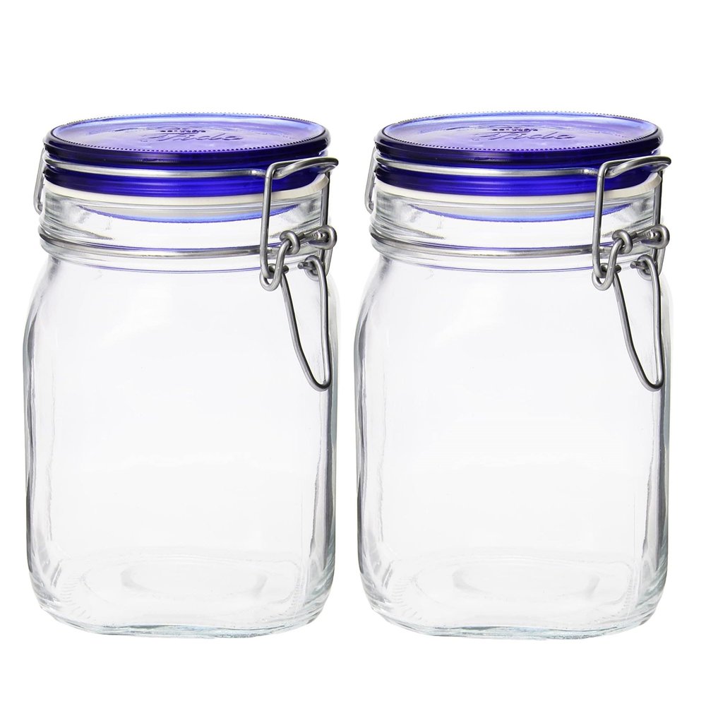 Bormioli Rocco Fido Collection, 2 Pack, 33 Oz. Food Storage Glass Jars, Airtight Rubber Seal & Glass Lid, With Stainless Wire Clamp, Made In Italy.