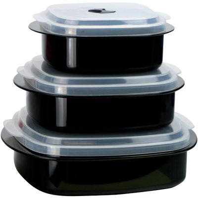 Calypso Basics by Reston Lloyd 6-Piece Microwave Cookware, Steamer and Storage Set, Black