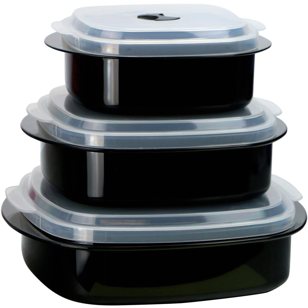 Calypso Basics by Reston Lloyd 6-Piece Microwave Cookware, Steamer and Storage Set, Black
