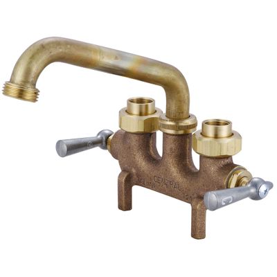 Central Brass Two Handle Laundry Faucet Heavy Duty Rough Brass 6" Wall Mounted Reach Tube Swivel Spout, 0465