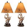 Signature Design by Ashley Derek Rustic Cabin Antler Lamp Set, 2 Count, Paper Silhouette Shade, Pull Chain Switch, 13.88" W x 13.88" D x 23.75" H, Brown view 1