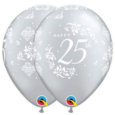 Qualatex 49689-Q 25th Anniversary Damask, 11", Silver