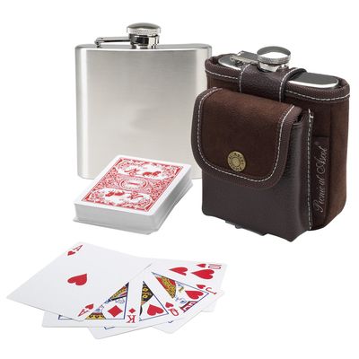 Picnic at Ascot Travel Hip Flask with Playing Cards and Case
