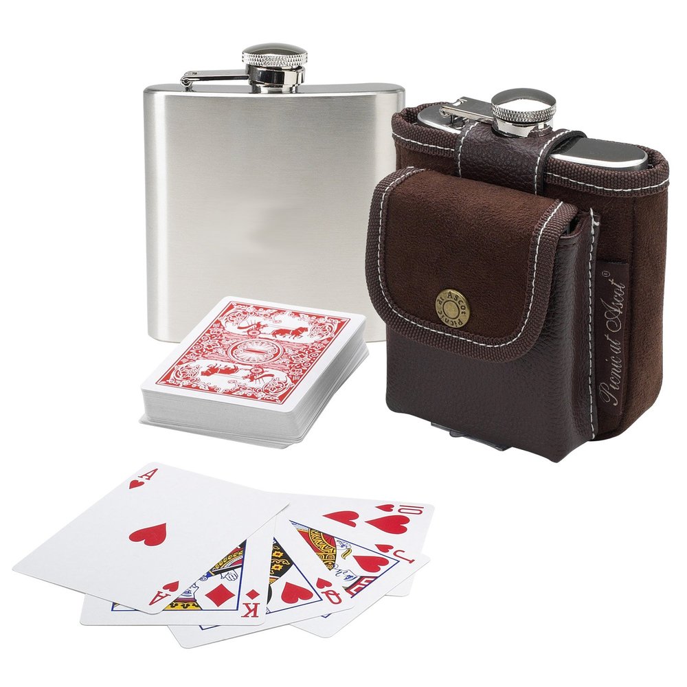 Picnic at Ascot Travel Hip Flask with Playing Cards and Case