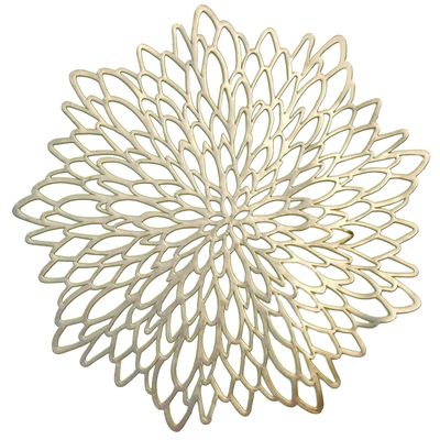 Occasions 40-Piece Gold Round Placemats, 15" Metallic Vinyl Leaf Design for Wedding Dinner Table | Charger Plates Centerpiece Decor