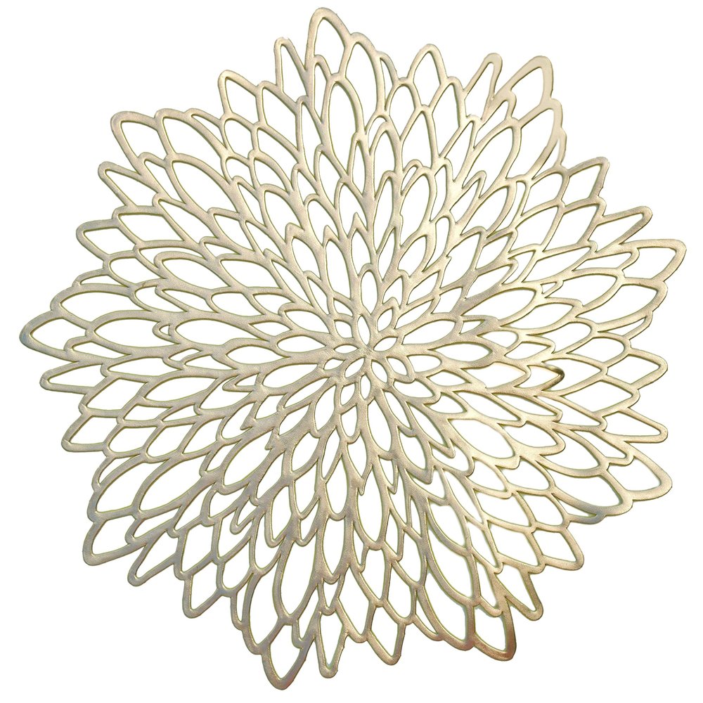 Occasions 40-Piece Gold Round Placemats, 15" Metallic Vinyl Leaf Design for Wedding Dinner Table | Charger Plates Centerpiece Decor