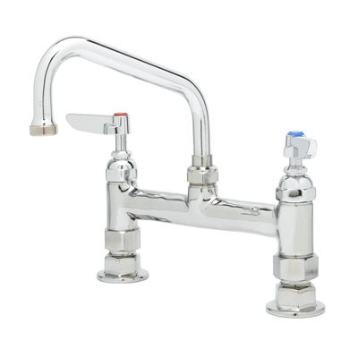 T&S Brass B-0222 Deck Mount Double Pantry Faucet with 8-Inch Centers, 6-Inch Swing Nozzle and Lever Handles, Chrome