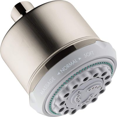 hansgrohe Clubmaster 4-inch Easy Clean Easy Install Showerhead Modern 3-Spray Full, Pulsating Massage, Soft spray with QuickClean in Brushed Nickel, 28496821