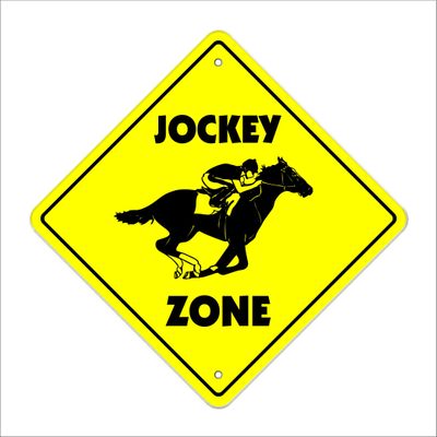 Jockey Crossing Sign Zone Xing | Indoor/Outdoor | 12" Tall New Horse Racing Rider Racer Track Bettor Betting Lawn